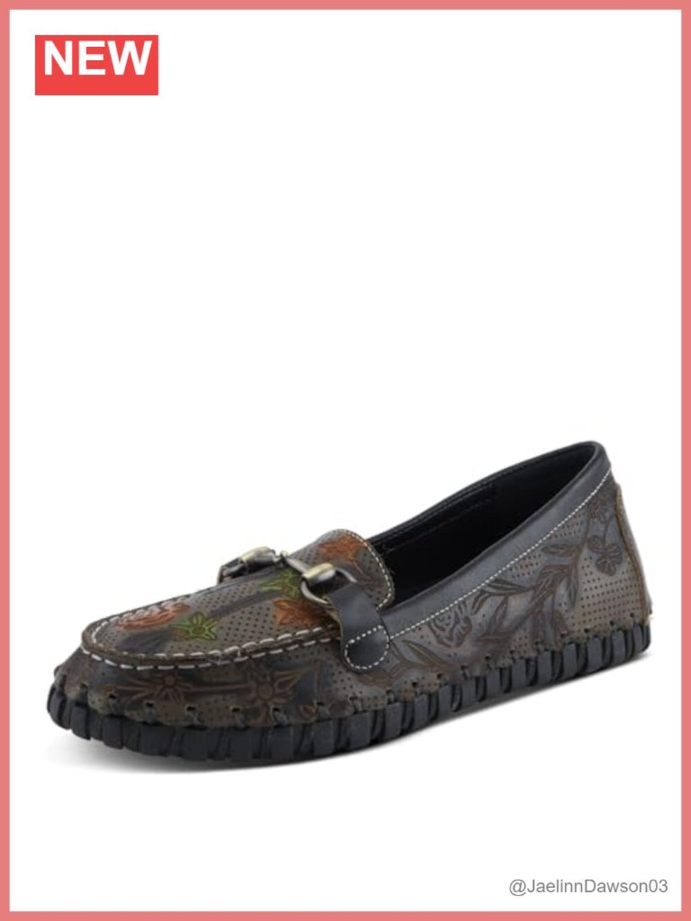 Handpainted Floral Leather Flats Loafers with Gold Bit